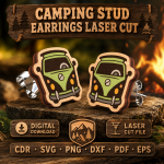 Campfire Stud Earrings SVG, Camping Laser Cut Earring Template - Image 6