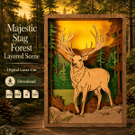 Deer SVG 3D Layered Laser Cut File, Majestic Buck Forest, Glowforge Multilayer Plywood