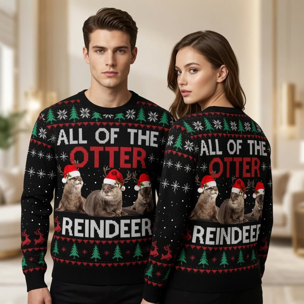All Of The Otter Reindeer Sweater Unisex - Funny Otter Christmas Animal Knit