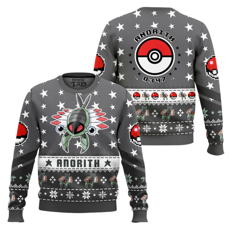 Anorith Ugly Christmas Sweater, PKM Gen 3 Fossil Anime Xmas Sweatshirt