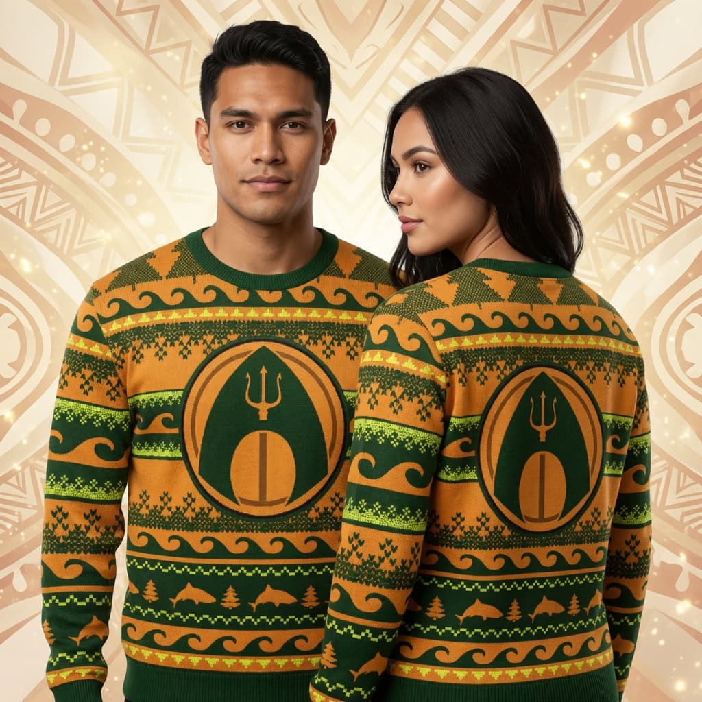 Aquaman Christmas Sweater, Superhero Ugly Holiday Sweater, Festive Gift