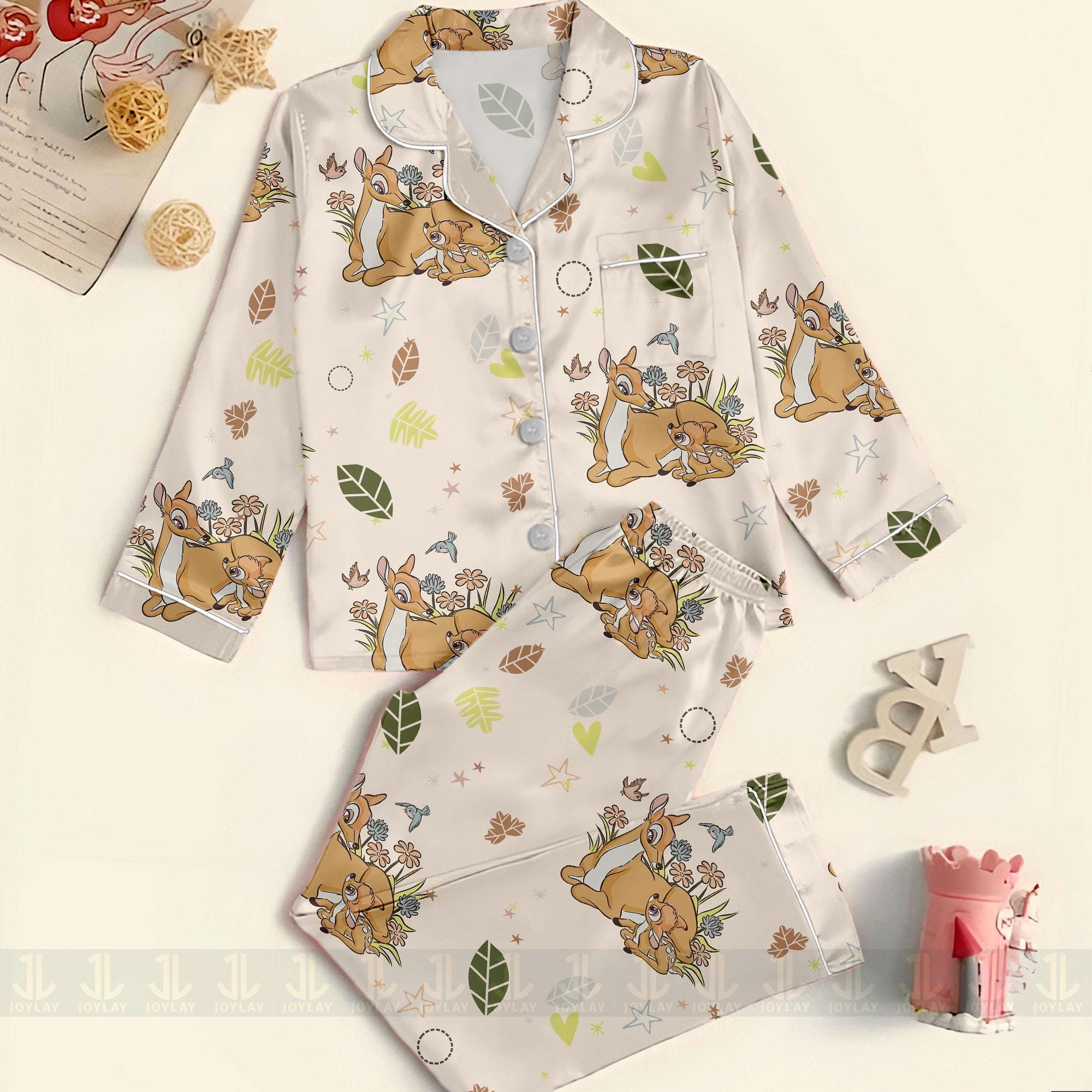 Bambi Mom Fall Autumn Unisex Satin Pajamas Set, Spooky Season Pajamas , Long Sleeve And Short Styles Bambi Mom Fall Autumn Unisex Satin Pajamas Set, Spooky Season Pajamas , Long Sleeve And Short Styles - Image 1
