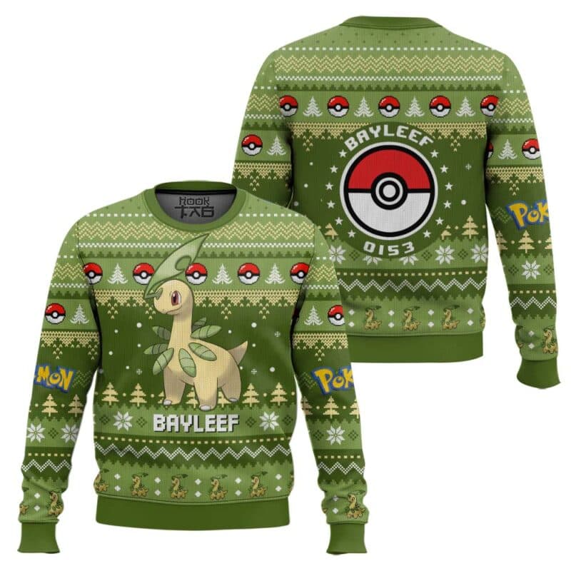 Bayleef PKM Ugly Christmas Sweater Grass Gen 2 All Over Print Knit Holiday Sweater