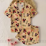 Beige DN Pirate Satin Pajama Set, Mickey Minnie Ahoy Kids Youth Sleepwear, Trip Outfit