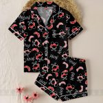 Black Mickey Minnie Pirate Satin Pajamas Set, Cute Youth Bandana PJ Outfit, Vacation Pajama Gift
