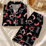 Black Mickey Minnie Pirate Satin Pajamas Set, Cute Youth Bandana PJ Outfit, Vacation Pajama Gift - Image 3