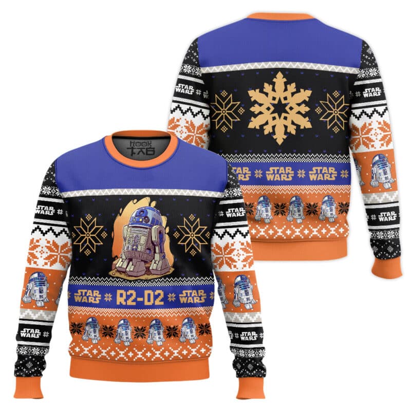 Blue Astromech Droid Ugly Christmas Sweater, Sci Fi Xmas Sweatshirt