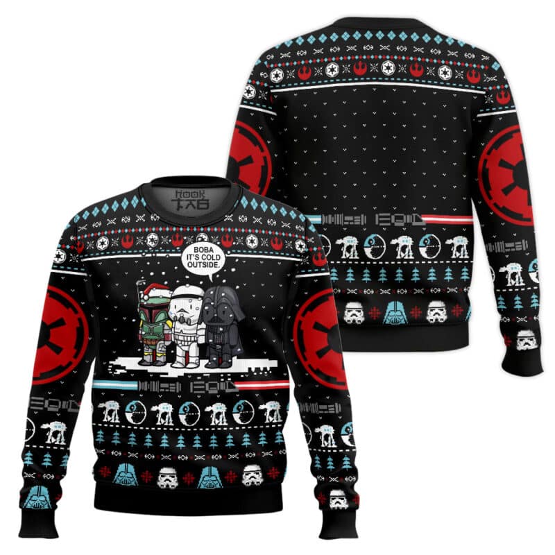 Boba Cold Outside Funny Ugly Christmas Sweater, Sci Fi Xmas Sweatshirt Boba Cold Outside Funny Ugly Christmas Sweater, Sci Fi Xmas Sweatshirt - Image 1