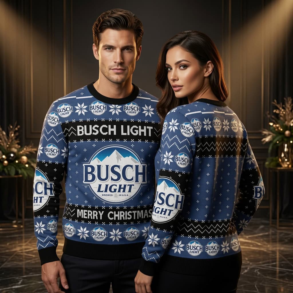 Busch Light Merry Christmas Ugly Christmas Sweater - Classic Blue Logo Holiday Sweater