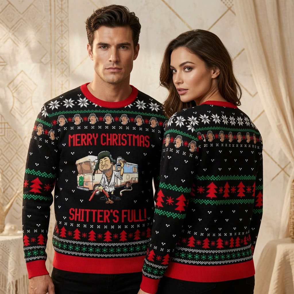 Campground Cleanup Christmas Sweater, Black RV Holiday Pullover