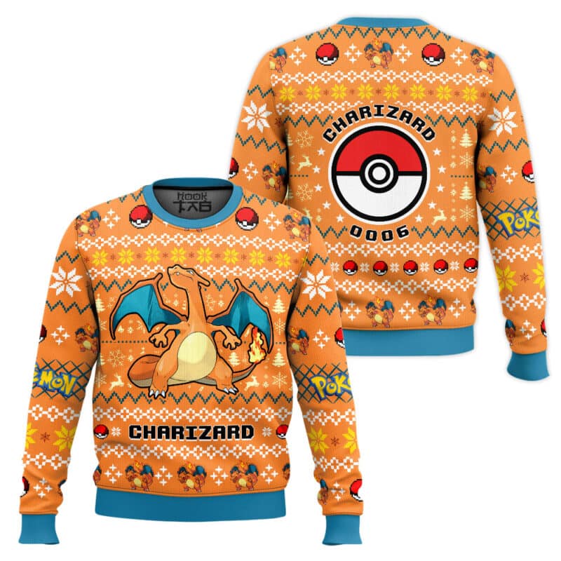 Charizard PKM Ugly Christmas Sweater, Fire Type Anime Holiday Jumper