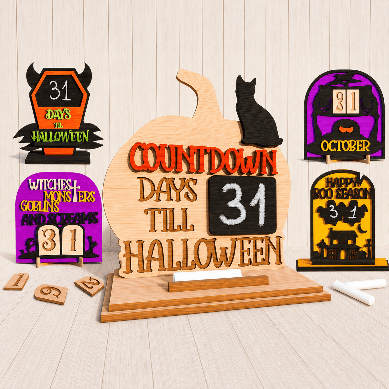 ChatGPT Image 19_58_45 25 thg 6, 2026 Halloween Countdown Calendar SVG | Pumpkin Countdown Sign SVG | Interchangeable Number Blocks | Laser Cut File | Glowforge SVG | Halloween Decor | Digital Download - Image 1