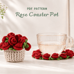 Red Rose Crochet Flower Pot PDF Pattern, Crochet Rose Bouquet Pattern, DIY Flower Pot Crochet Tutorial, Handmade Home Decor, Instant Download