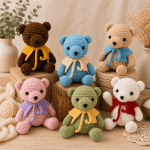 Teddy Bear Amigurumi Crochet Pattern PDF, Cute Bear with Scarf Plush Tutorial, Nursery Toy, US Terms Digital Download