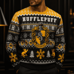 Yellow Wizard House Ugly Christmas Sweater, Magical School Holiday Sweatshirt, Funny Xmas Gift for Fantasy Fans
