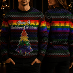 Rainbow Pride Christmas Tree Ugly Sweater, LGBT Holiday Sweatshirt Gift