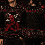 Satan Black Cat Ugly Christmas Sweater, Gothic Holiday Sweatshirt for Cat Lovers