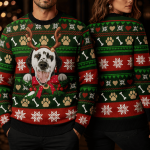 Dalmatian Dog Ugly Christmas Sweater, Santa Ribbon Festive Holiday Gift
