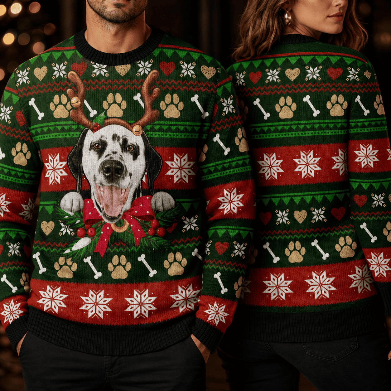 024792 Dalmatian Dog Ugly Christmas Sweater, Santa Ribbon Festive Holiday Gift - Image 1