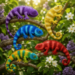 Vibrant Rainbow Crochet Chameleon Amigurumi - Handmade Stuffed Animal, Colorful Reptile Plush Toy, Unique Gift for Kids & Adults