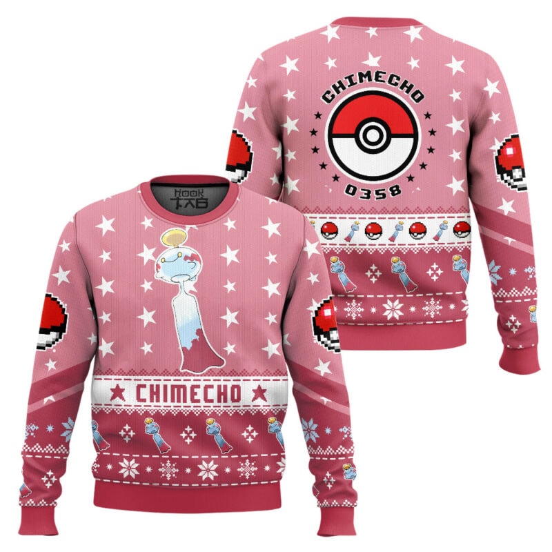 Chimecho Ugly Christmas Sweater, Pink PKM Gen 3 Anime Xmas Sweatshirt