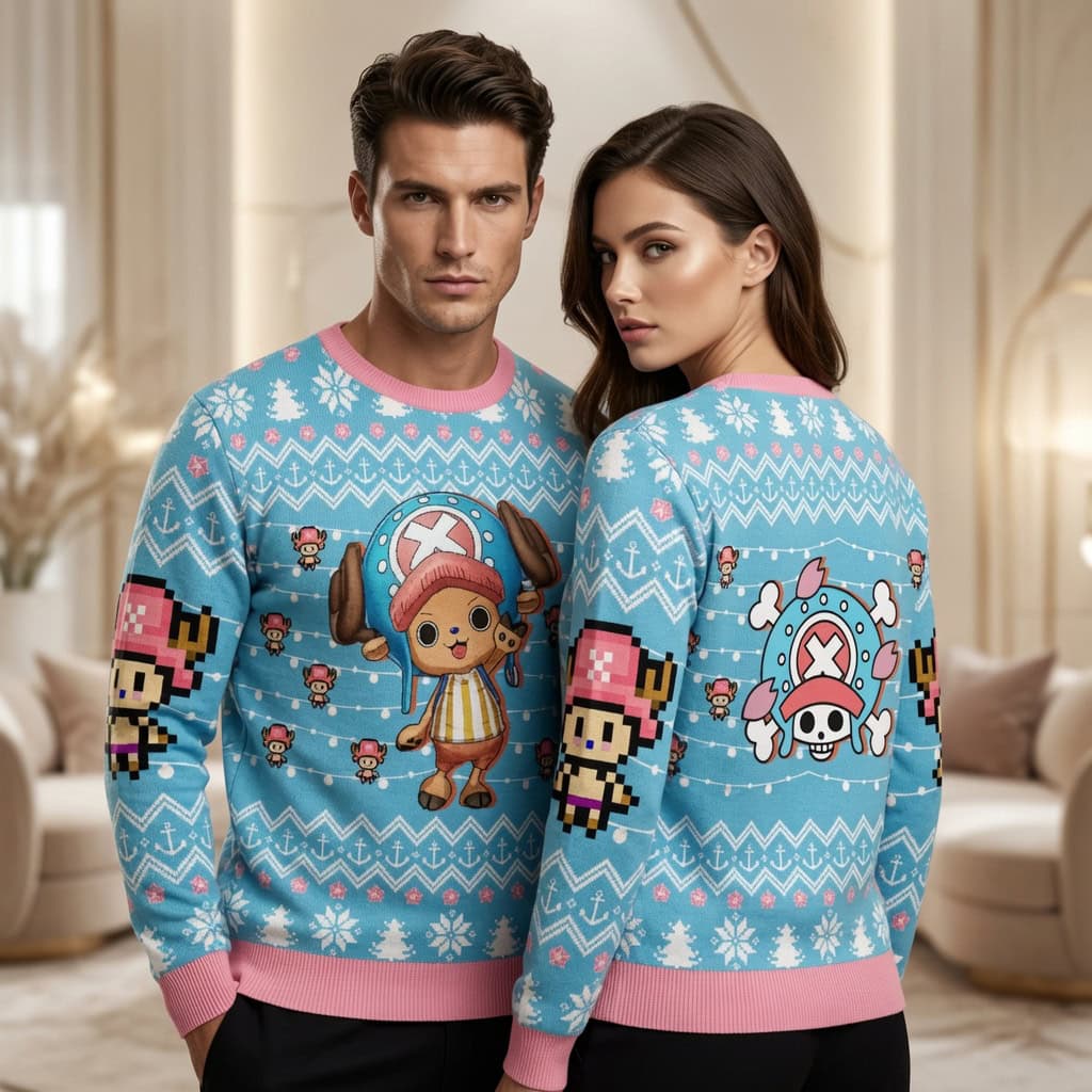 Chopper Light Blue OP Christmas Sweater