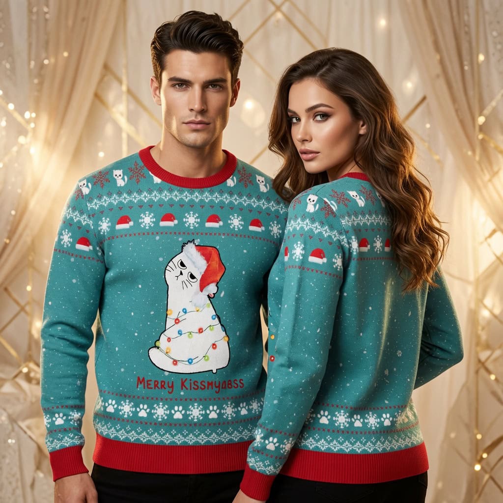 Christmas Lights Cat Sweater, Festive Holiday Pullover