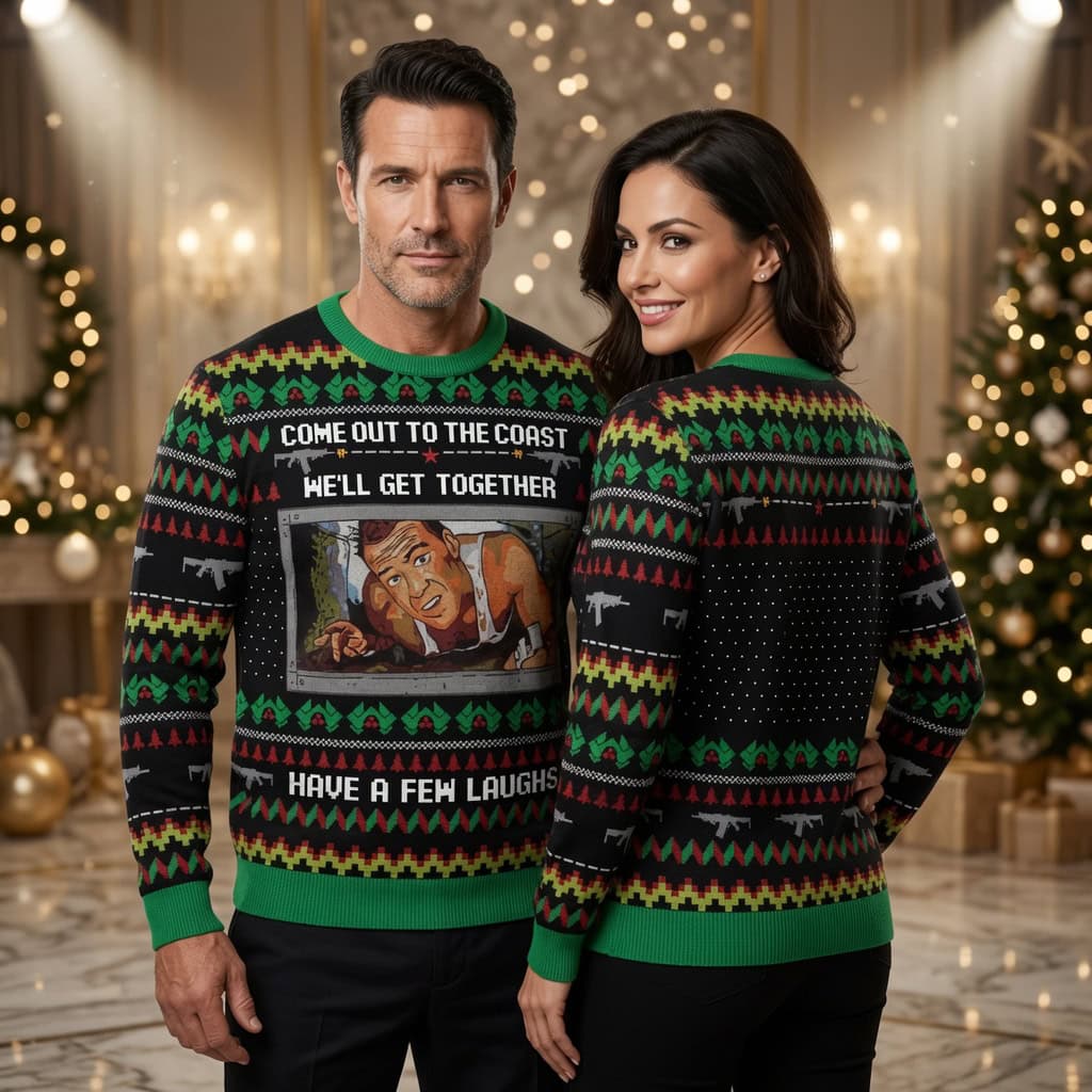 Come Out to the Coast Ugly Christmas Sweater, Funny Action Movie Christmas Sweatshirt, Christmas Party Pullover, Holiday Gift for Men Women
