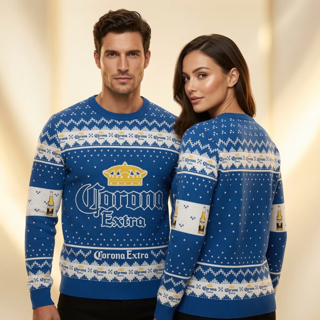 Corona Extra Ugly Christmas Sweater, Royal Blue Beer Lover Xmas Sweatshirt