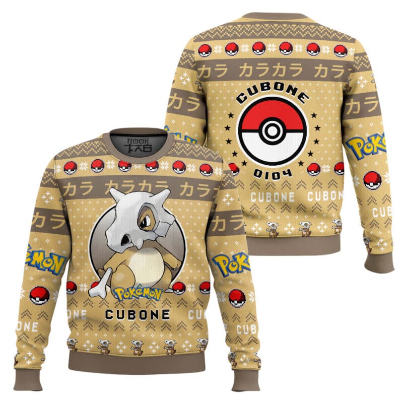 Cubone PKM Ugly Christmas Sweater, Anime Gamer Holiday Party Jumper