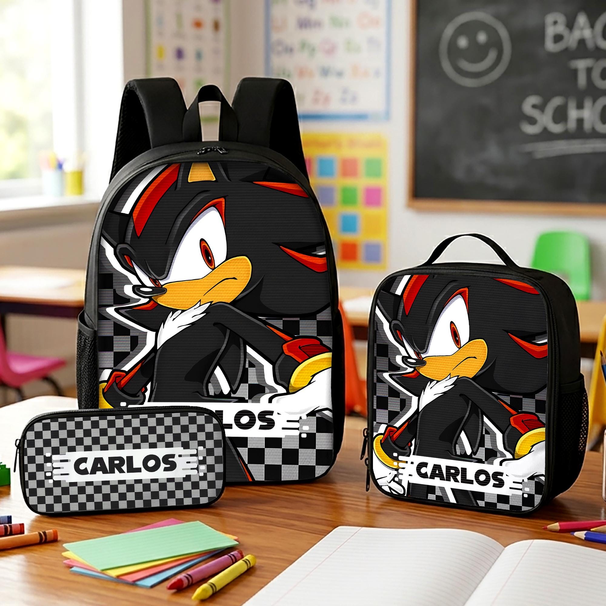 Custom Name Shadow School Backpack, Personalized Sonic Characters School Bag, Disney Back to School Gift 4516851536 Custom Name Shadow School Backpack, Personalized SN Characters School Bag, DN Back to School Gift 4516851536 - Image 1