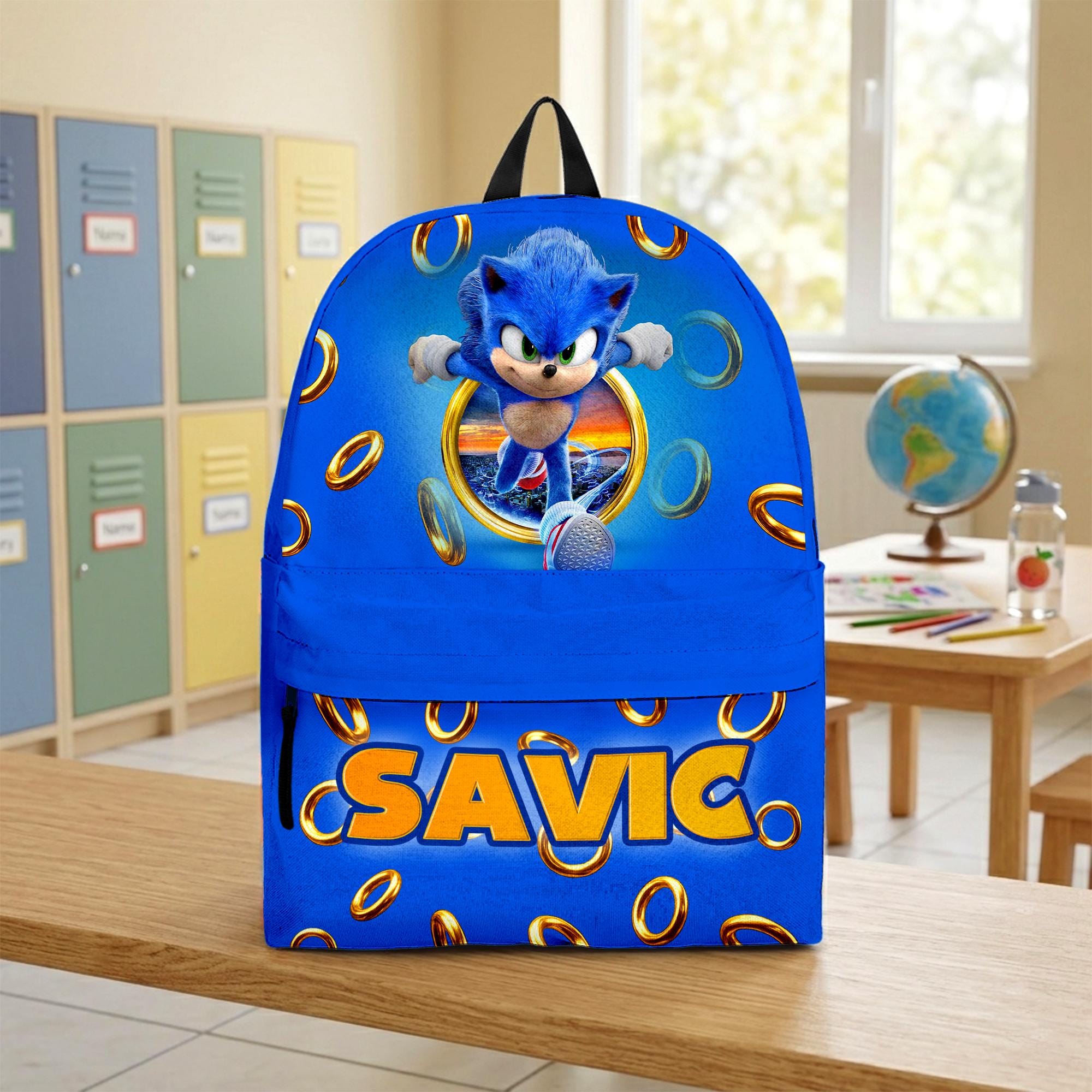 Custom Name Sonic School Backpack, Personalized Sonic Characters School Bag, Disney Back to School Gift 4521202985 Custom Name SN School Backpack, Personalized SN Characters School Bag, DN Back to School Gift 4521202985 - Image 1