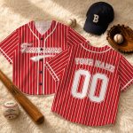 Custom Red White Pinstripe Baseball Jersey, Personalized Name Number Tee, Kids Sports Apparel