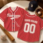 Custom Red White Pinstripe Baseball Jersey, Personalized Name Number Tee, Kids Sports Apparel - Image 2