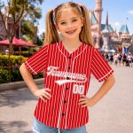 Custom Red White Pinstripe Baseball Jersey, Personalized Name Number Tee, Kids Sports Apparel - Image 3