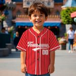 Custom Red White Pinstripe Baseball Jersey, Personalized Name Number Tee, Kids Sports Apparel - Image 4