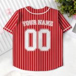 Custom Red White Pinstripe Baseball Jersey, Personalized Name Number Tee, Kids Sports Apparel - Image 6