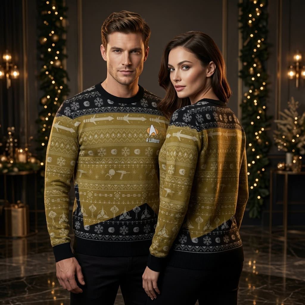Custom Star Trek Olive Black Ugly Christmas Sweater - Personalized Name Starfleet Holiday Sweater
