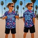 Custom Team Name Tropical Flower Baseball Jersey, Personalized Hawaii Floral Baseball Shirt, Summer Team Gift
