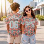 Custom Team Name Tropical Flower Baseball Jersey, Personalized Hawaii Floral Baseball Shirt, Summer Team Gift - Image 5
