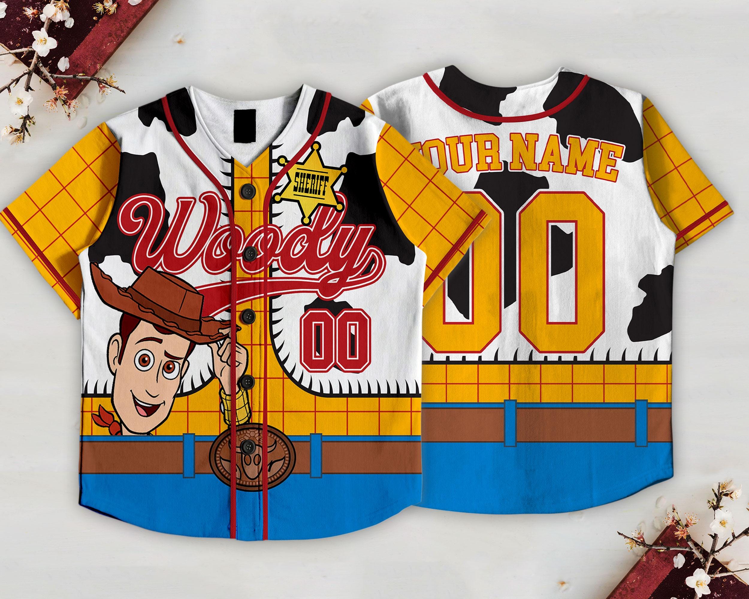 Custom Toy Story Woody Kids and Youth Baseball Jersey, Aldult Unisex Varsity Baseball Jersey, Summer Vacation Custom Toy Story Woody Kids and Youth Baseball Jersey, Aldult Unisex Varsity Baseball Jersey, Summer Vacation - Image 1