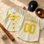 Custom White Gold Baseball Jersey, Personalized Name Number Tee, Kids Sports Apparel - Image 2