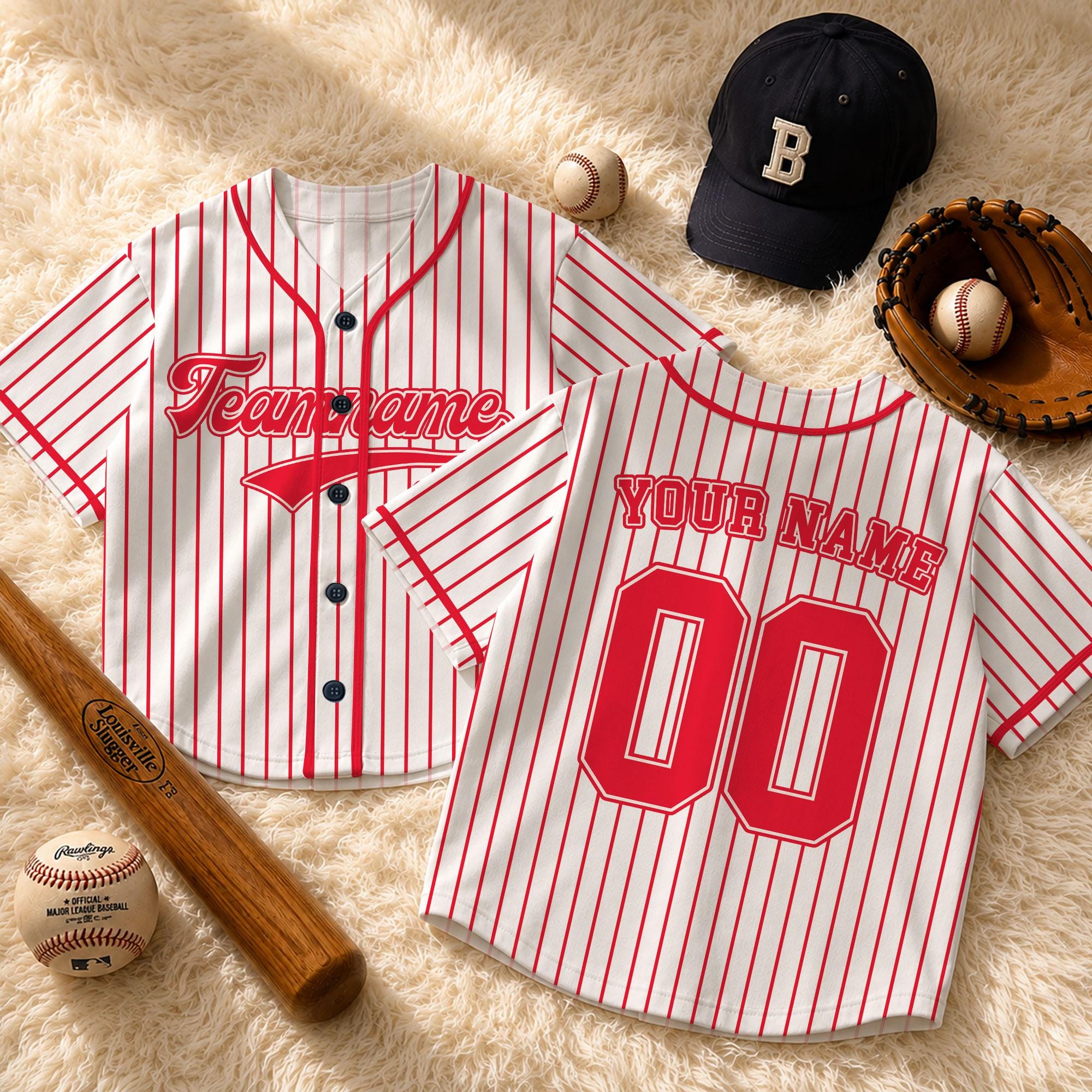 Custom White Red Baseball Jersey, Personalized Team Shirt, Kids Sports Apparel Custom White Red Baseball Jersey, Personalized Team Shirt, Kids Sports Apparel - Image 1
