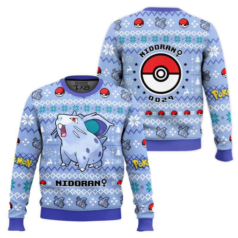 Cute Nidoran Winter Sweatshirt, Gen 1 Fan Christmas Gift Cute Nidoran Winter Sweatshirt, Gen 1 Fan Christmas Gift - Image 1