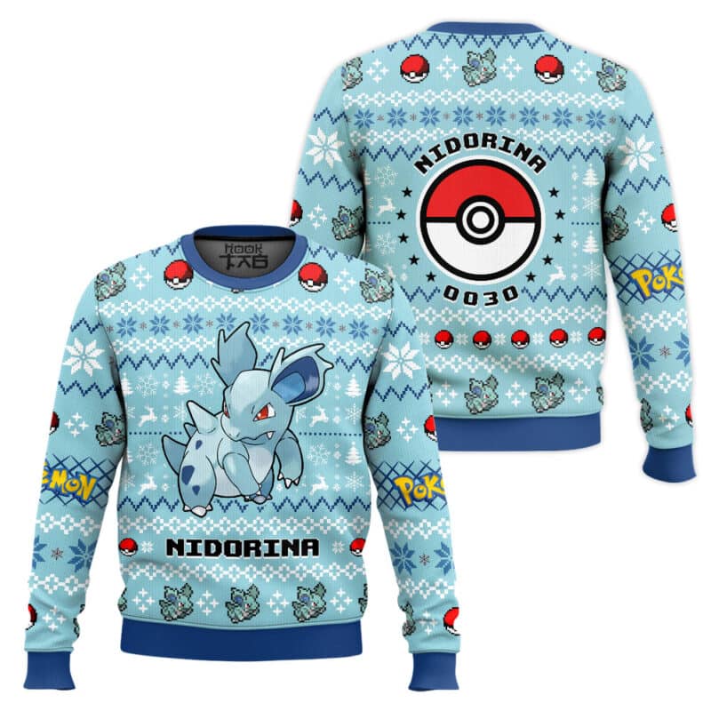 Cute Nidorina Winter Sweatshirt, Gen 1 Fan Christmas Gift Top