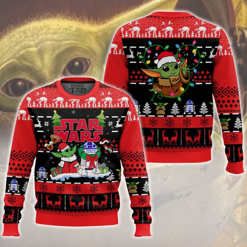 Cute Space Alien Droid Ugly Christmas Sweater, Sci Fi Holiday Sweatshirt
