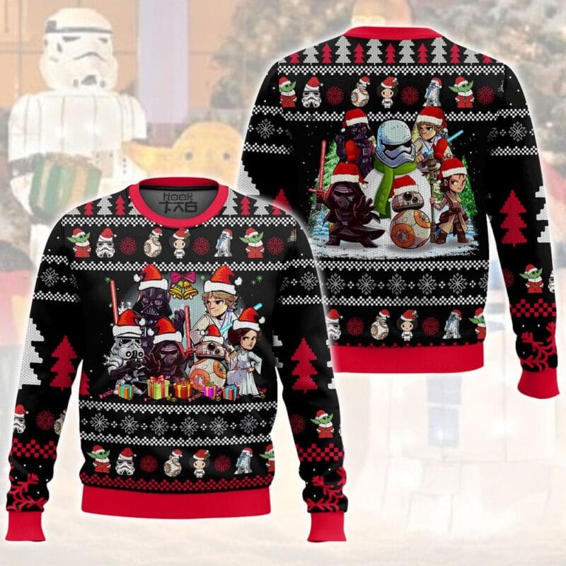 Cute Space Chibi Heroes Ugly Christmas Sweater, Sci Fi Xmas Sweatshirt