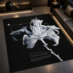 Dark Botanical Art Rug, Futuristic Lily Graphic, Alternative Y2K Rug Luxury Area Rug Soft Floor Carpet for Living Room & Bedroom Decor