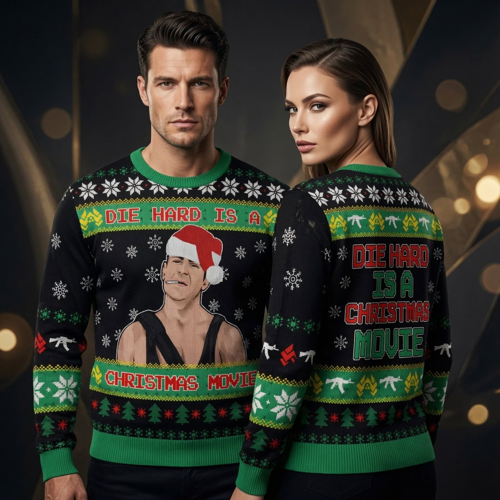 Die Hard Is A Christmas Movie Ugly Sweater, Funny Christmas Sweatshirt, Nakatomi Plaza 1988 Holiday Pullover, Xmas Gift