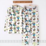 DN Satin Pajamas for Kids, Custom Name Goofy Pajama Set, Personalized Sleepwear